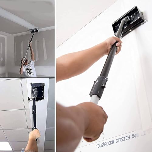 Drywall Taping Tool Set 12 Inch with Telescopic Handle, Aluminum Alloy Joint Compound Applicator for Ceiling Wall Plastering, Adjustable Angle Finishing Box for Professional Drywall Installation