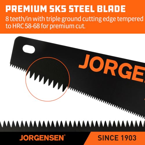JORGENSEN 15-Inch Hand Saw, 8 TPI Coarse Blade for Wood Cutting