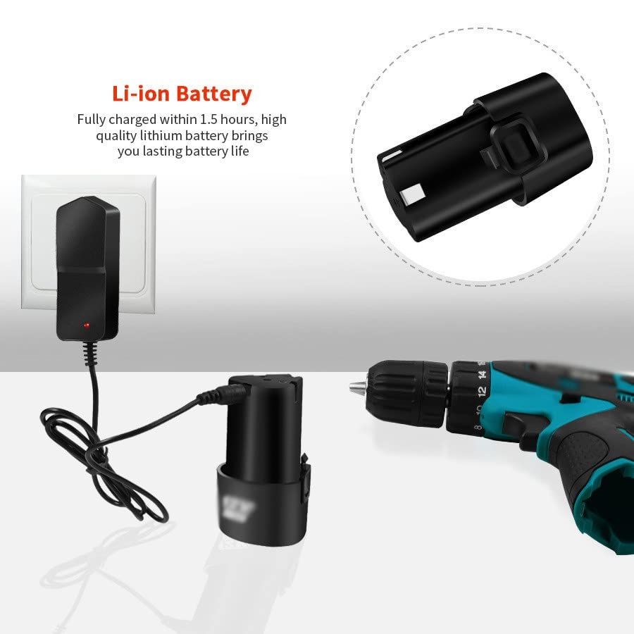Electric Screwdriver Drill with 1.5Ah Lithium Battery & LED Light