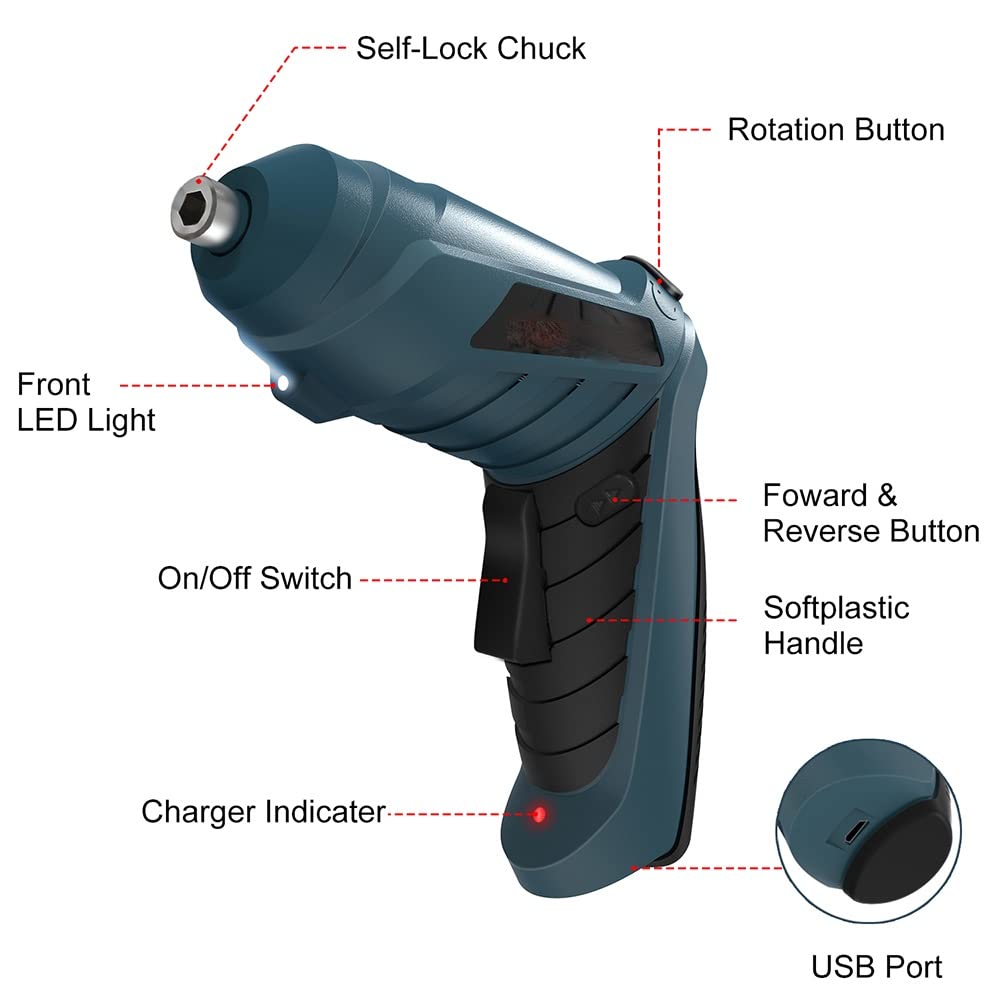 Rechargeable Cordless Screwdriver Kit with Straight & Pistol Grip