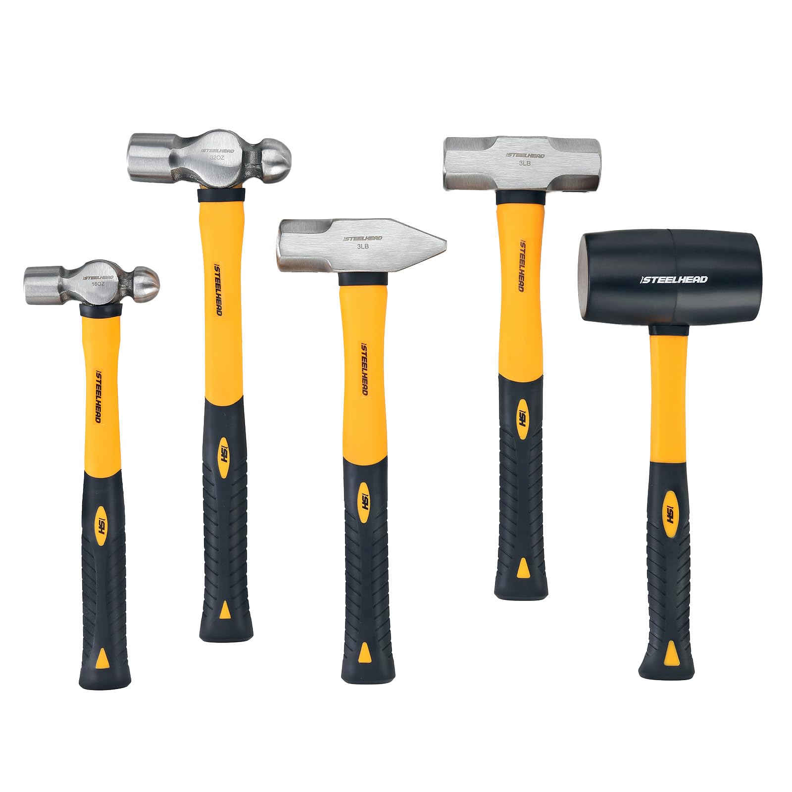 STEELHEAD 5PC Fiberglass Handle Hammer & Mallet Set, Metalworking