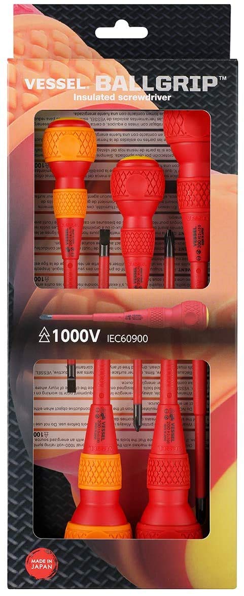 VESSEL BALL GRIP VDE Screwdrivers (insulated) Phillips/Flat, set of 5 pcs
