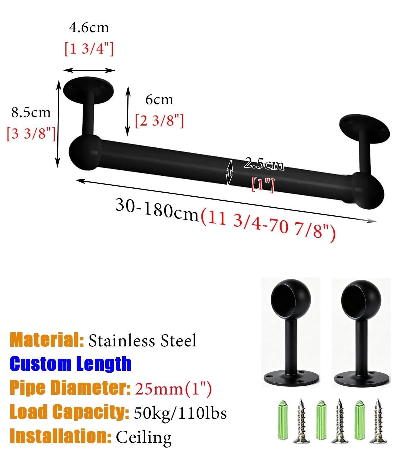 Closet Hanging Rod & Wall/Ceiling Bracket