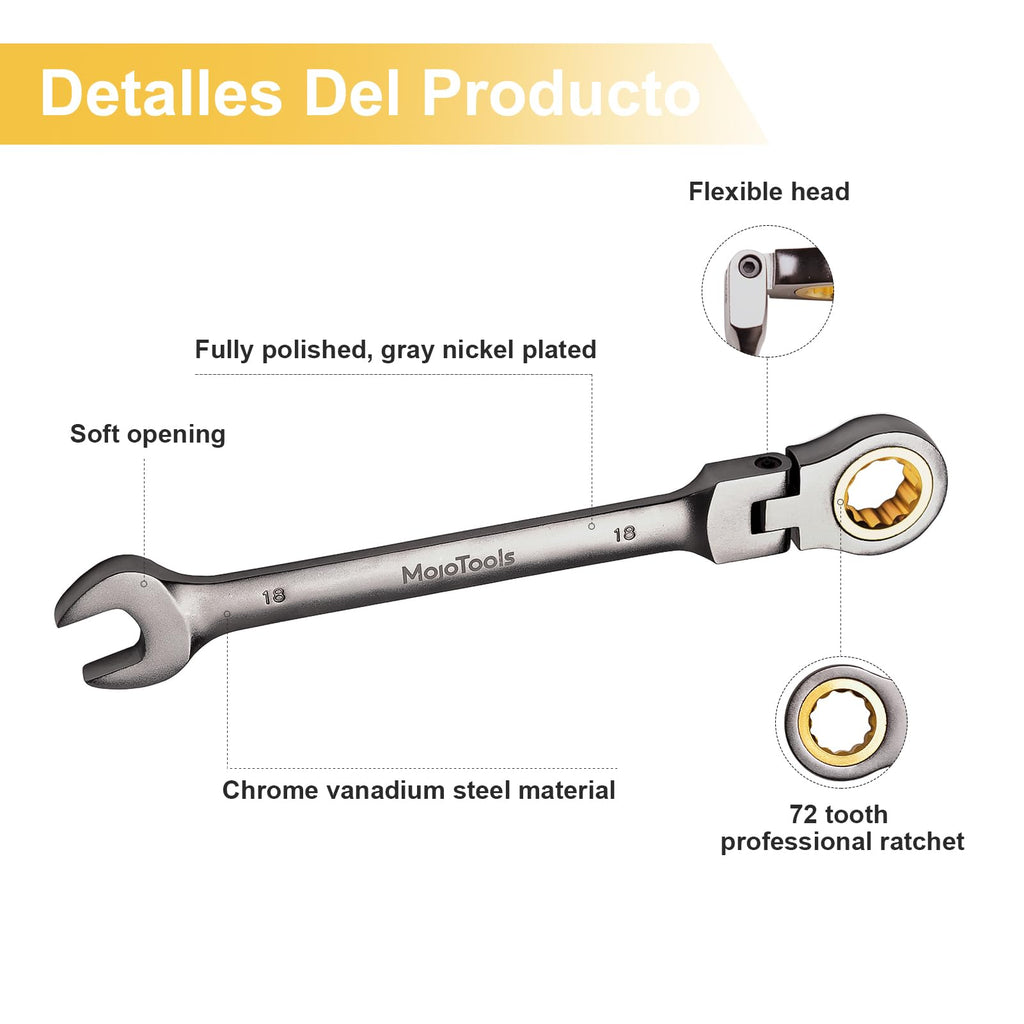MoJoTools 3/4 inch Flex-Head Ratcheting Combination Wrench Set
