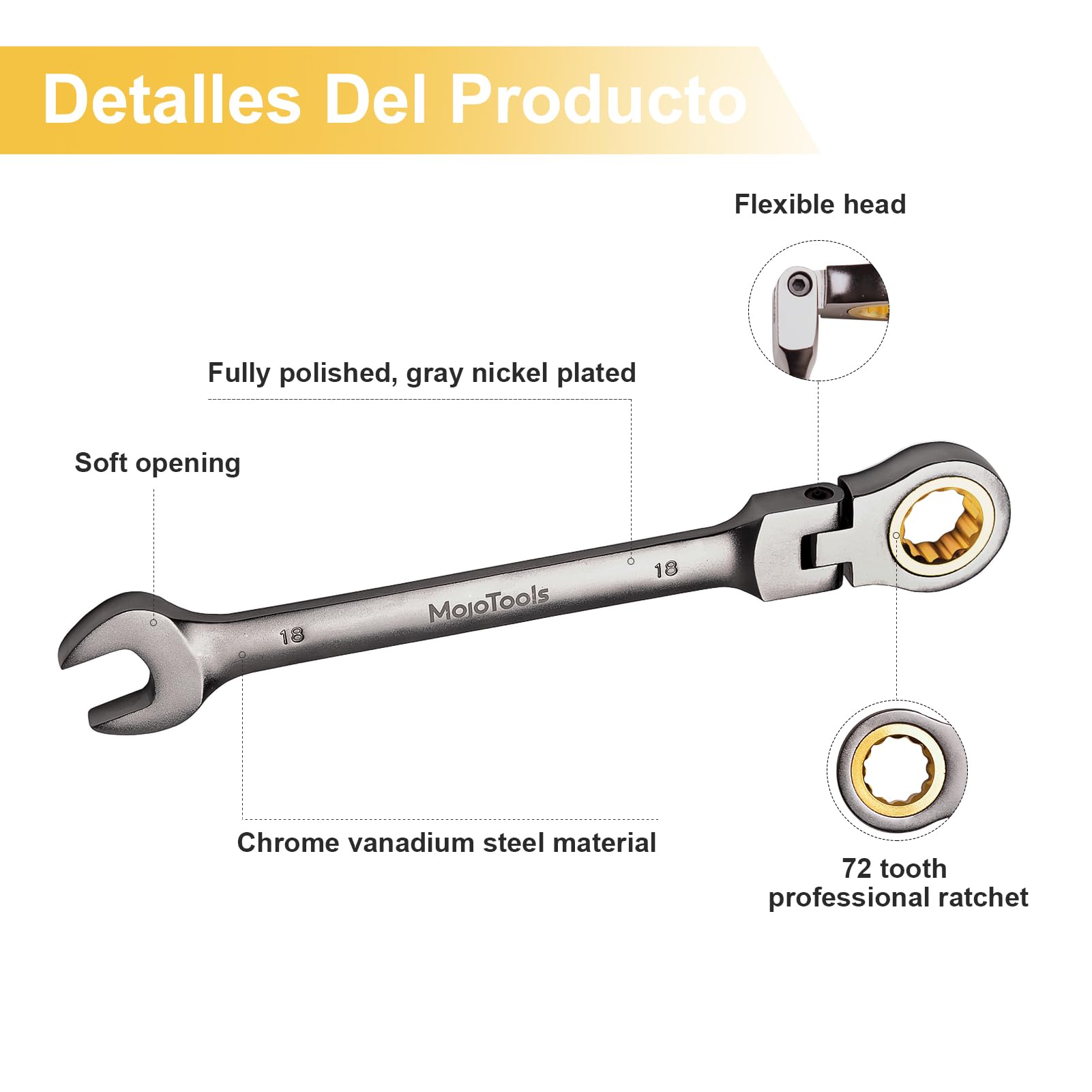 MoJoTools 3/4 inch Flex-Head Ratcheting Combination Wrench Set