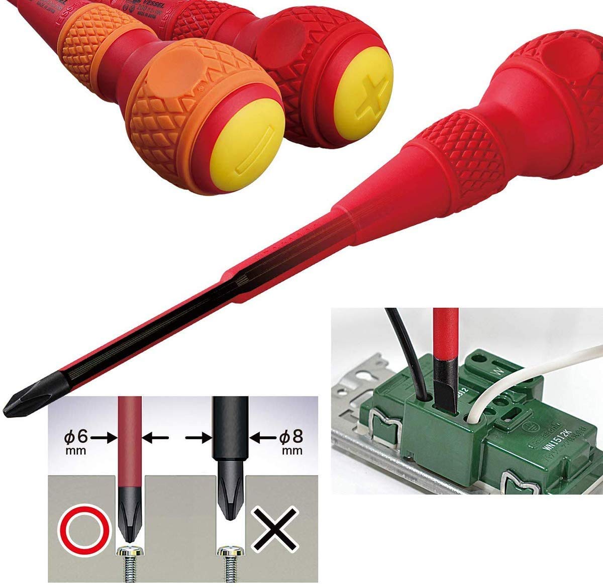 VESSEL BALL GRIP VDE Screwdrivers (insulated) Phillips/Flat, set of 5 pcs