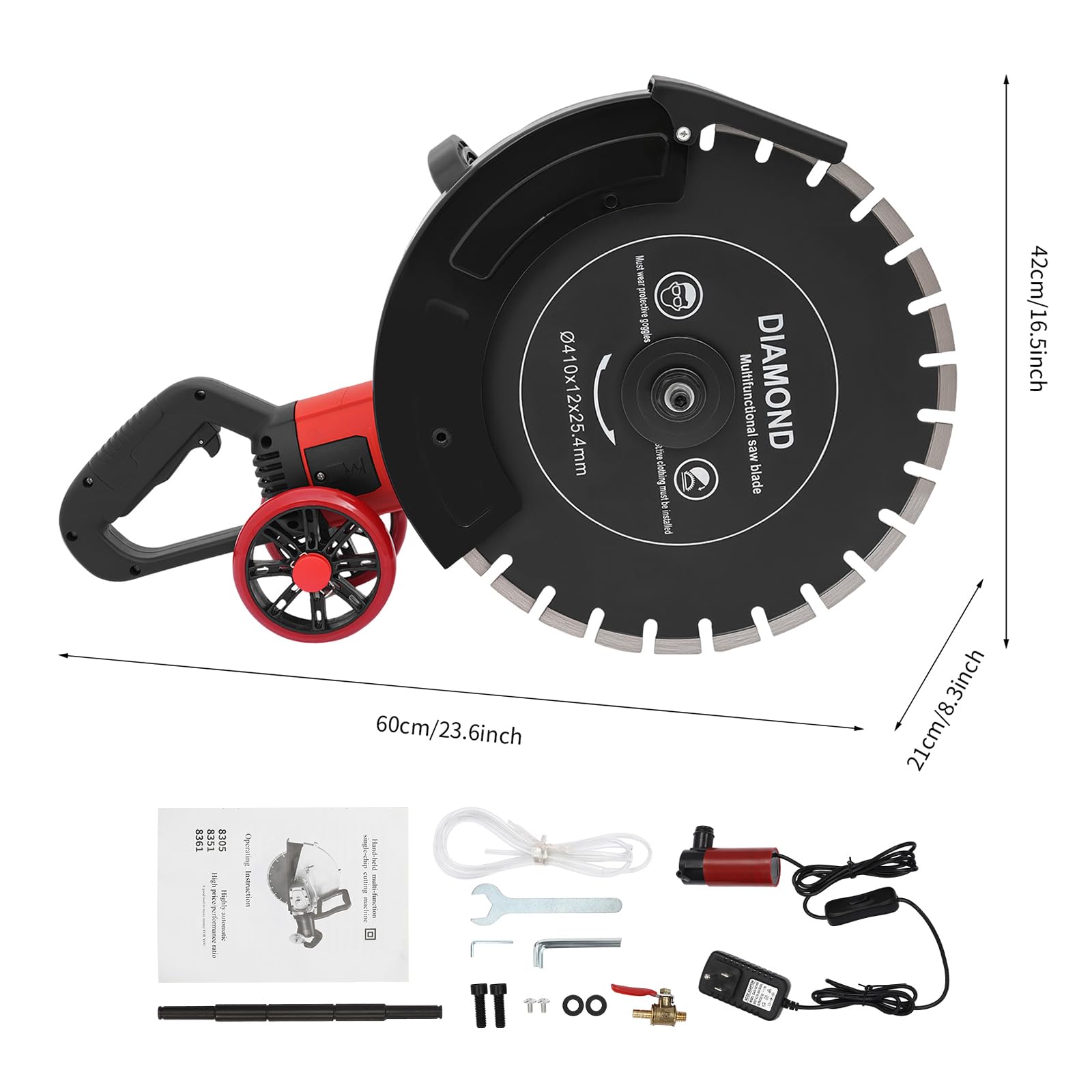 16" 4000W Wet/Dry Electric Concrete Saw with Water Pump & Blade
