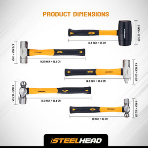 STEELHEAD 5PC Fiberglass Handle Hammer & Mallet Set, Metalworking
