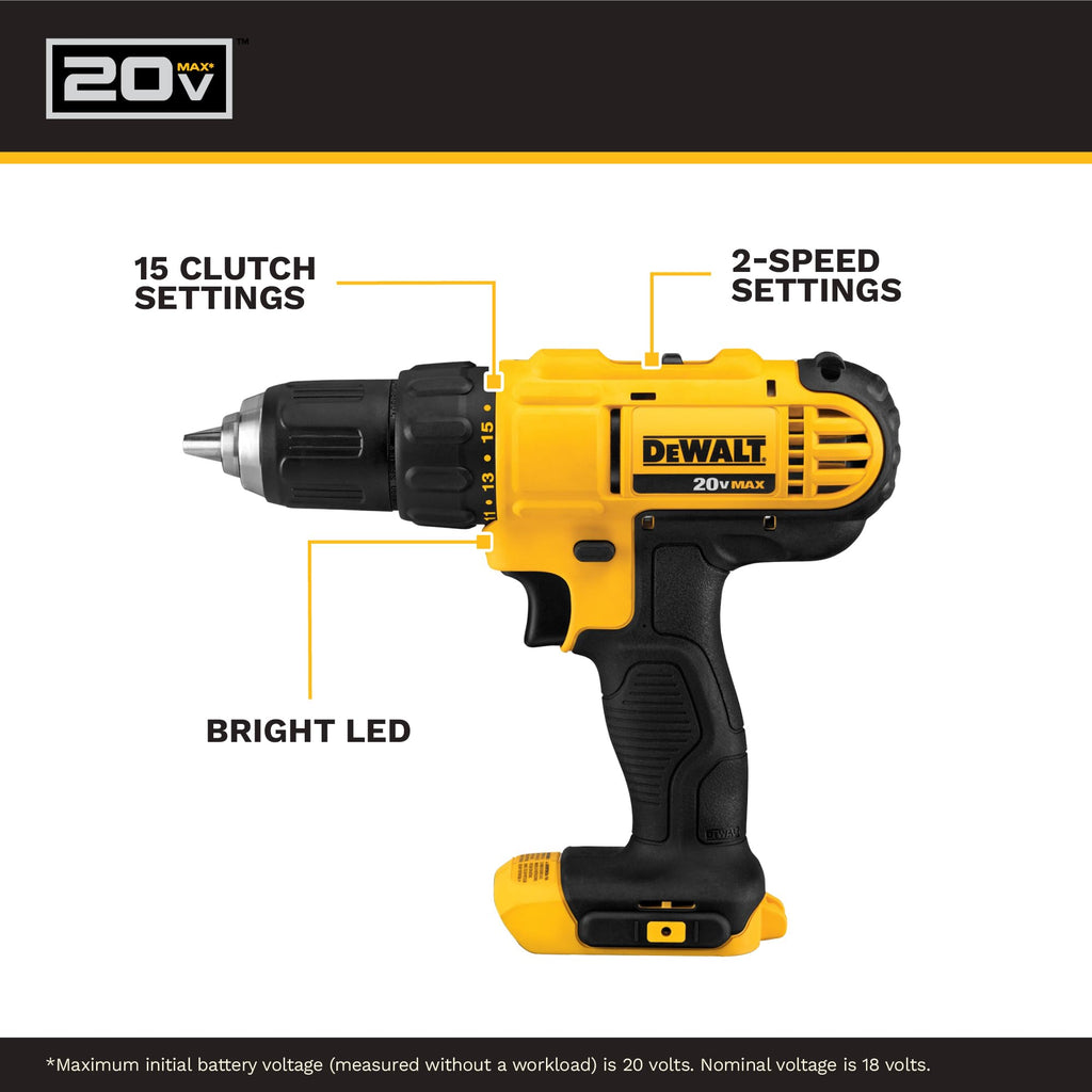 Dewalt DCD771C2 20V MAX Cordless Lithium-Ion 1/2 inch Compact Drill Driver Kit