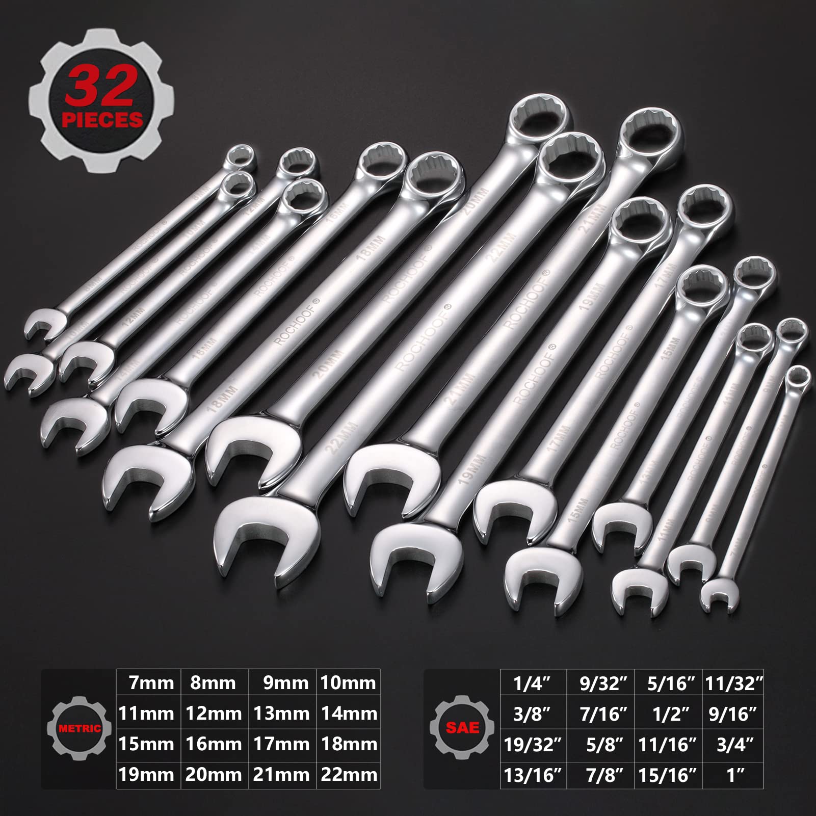 32-Piece SAE & Metric Combination Wrench Set