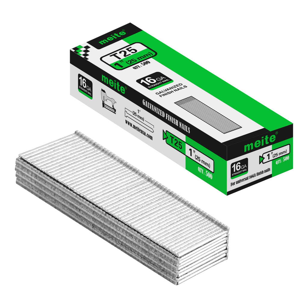 meite 16 Gauge Finish Nails 5 Sizes Galvanized Straight T-Nails 2,500PCS