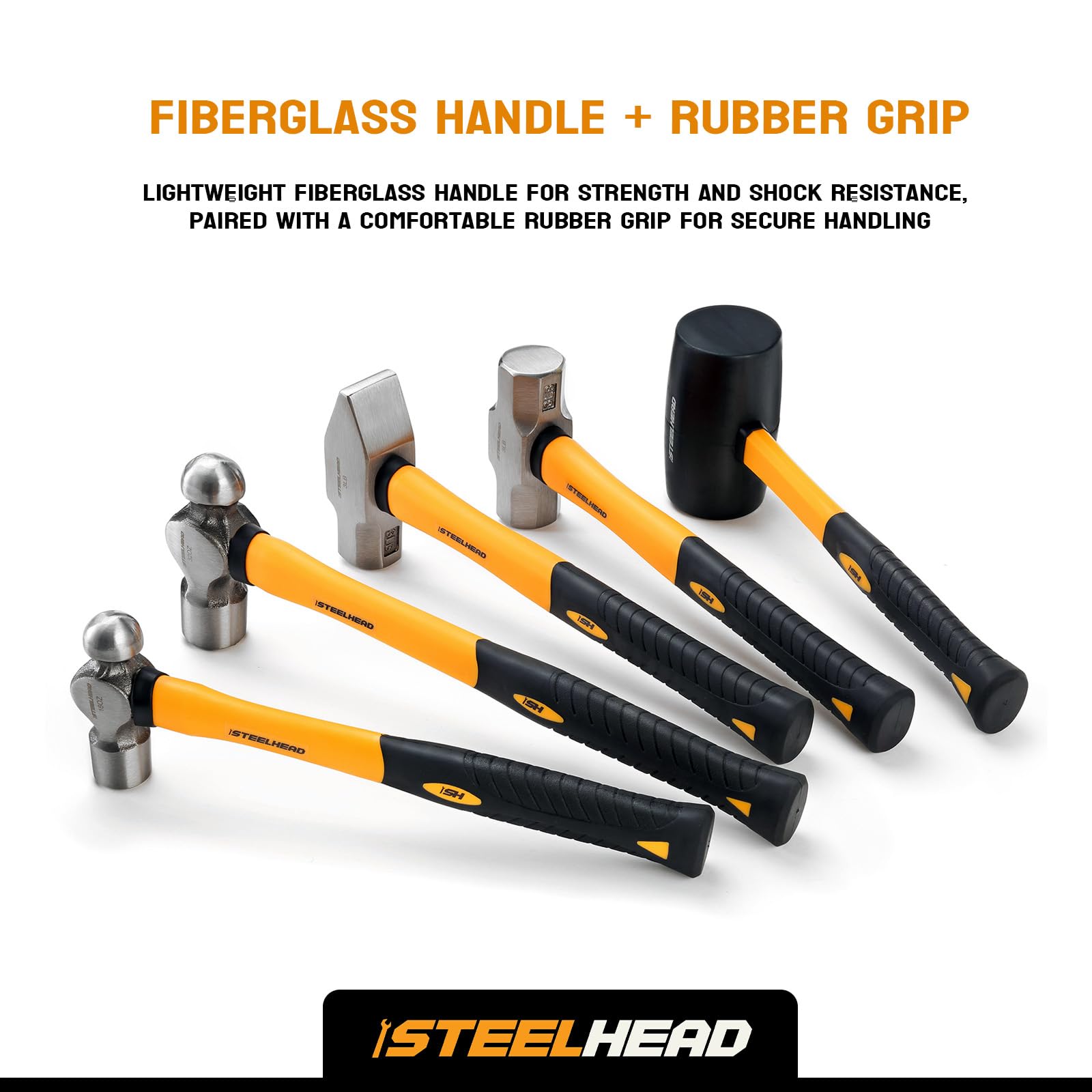 STEELHEAD 5PC Fiberglass Handle Hammer & Mallet Set, Metalworking