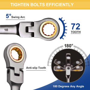 MoJoTools 3/4 inch Flex-Head Ratcheting Combination Wrench Set