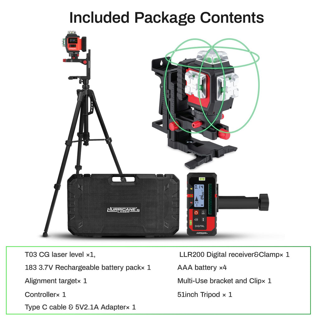 3×360° Green Self-Leveling Laser Level Kit with Receiver & Tripod
