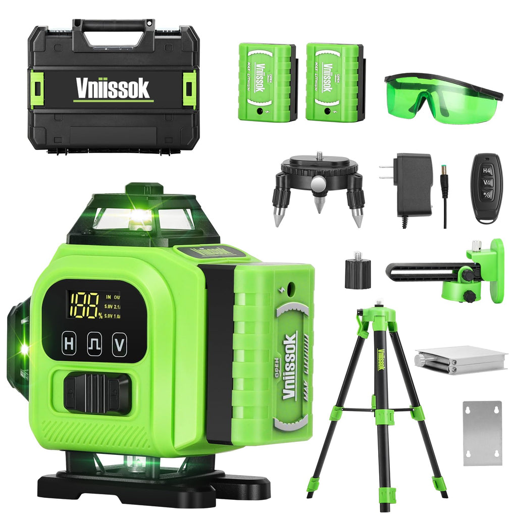 4D 360° Green Self-Leveling Laser Level with 16 Lines & 2 Batteries