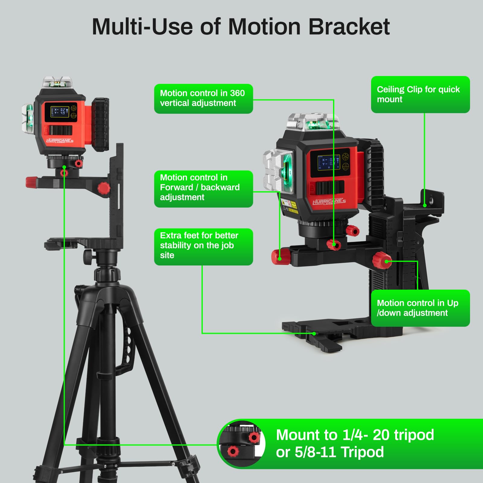 3×360° Green Self-Leveling Laser Level Kit with Receiver & Tripod