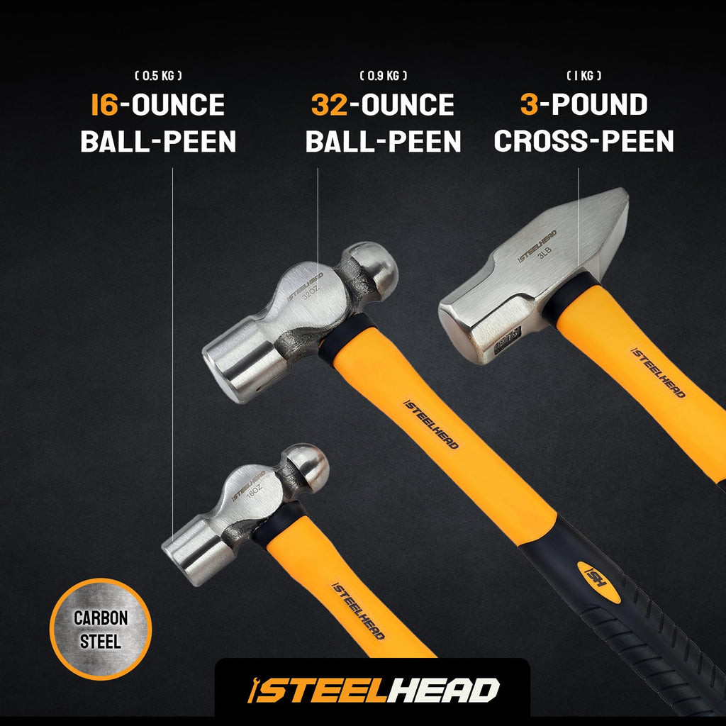 STEELHEAD 5PC Fiberglass Handle Hammer & Mallet Set, Metalworking