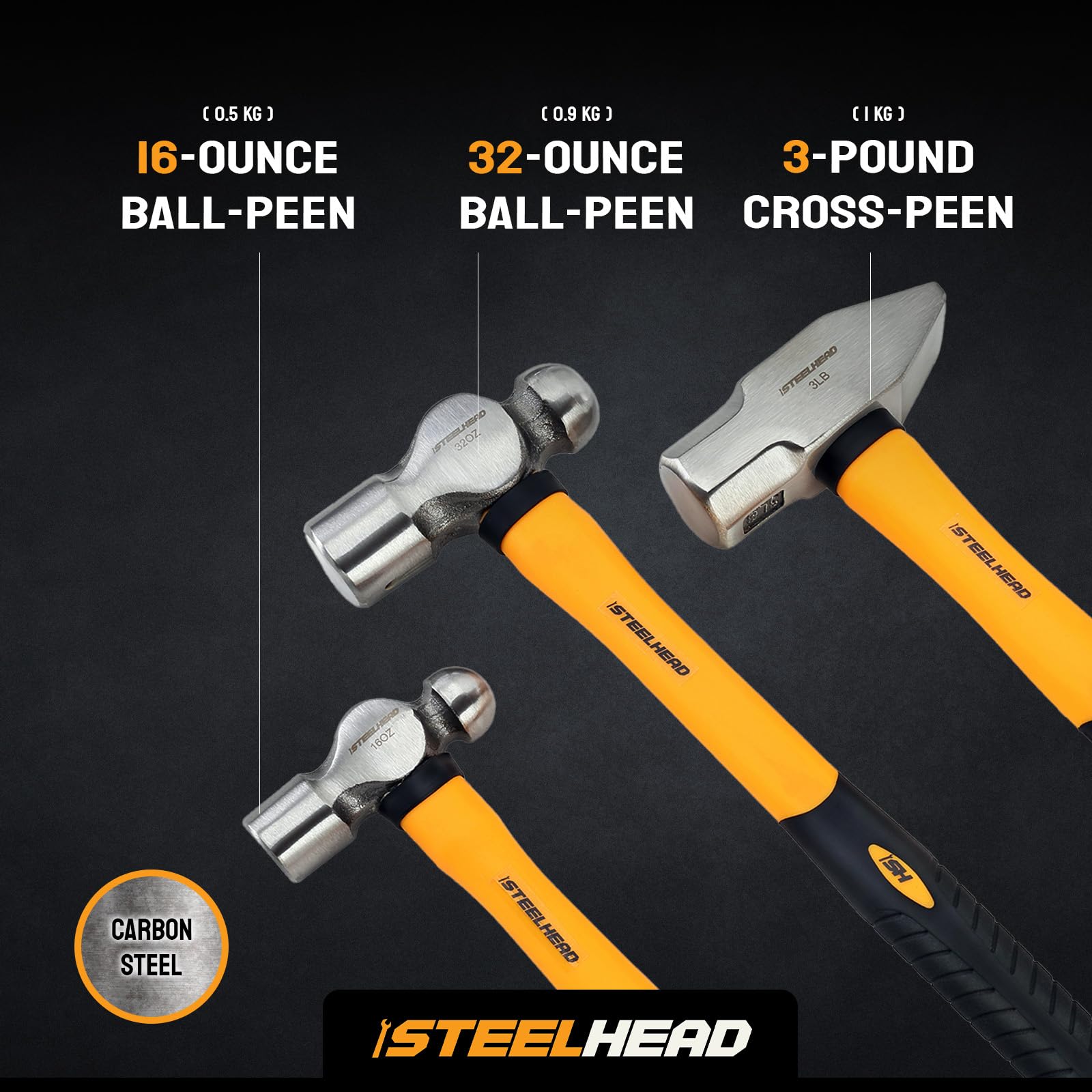 STEELHEAD 5PC Fiberglass Handle Hammer & Mallet Set, Metalworking