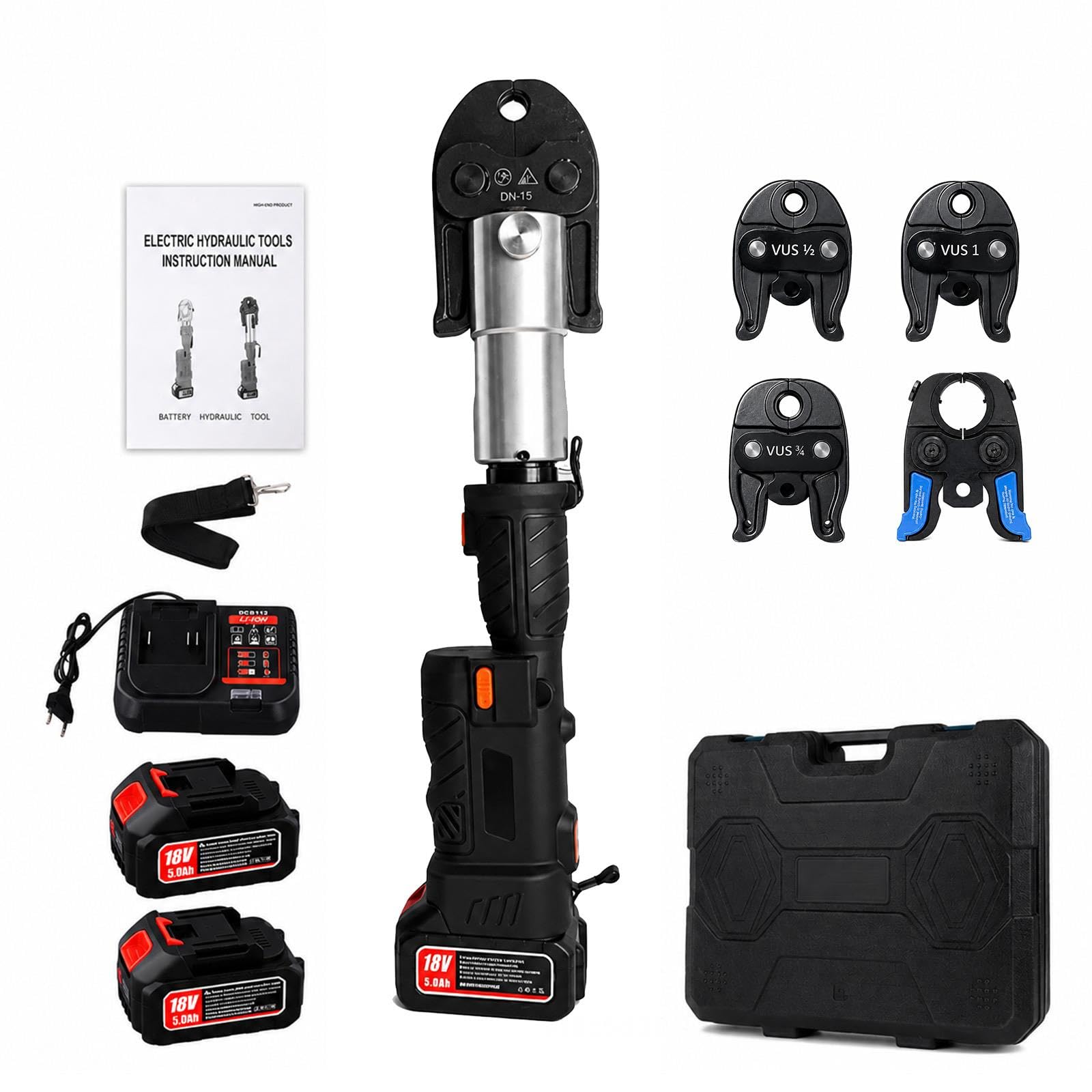 18V Press Tool for Copper Pipe, 32kN Kit with 6 Jaws and 2 Batteries