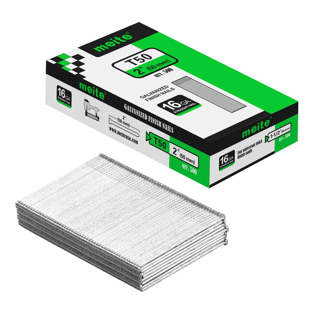 meite 16 Gauge Finish Nails 5 Sizes Galvanized Straight T-Nails 2,500PCS