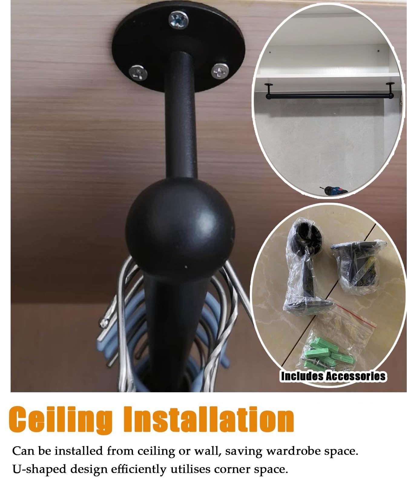 Closet Hanging Rod & Wall/Ceiling Bracket