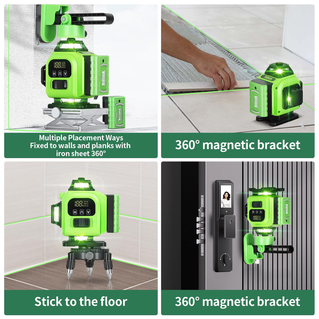 4D 360° Green Self-Leveling Laser Level with 16 Lines & 2 Batteries