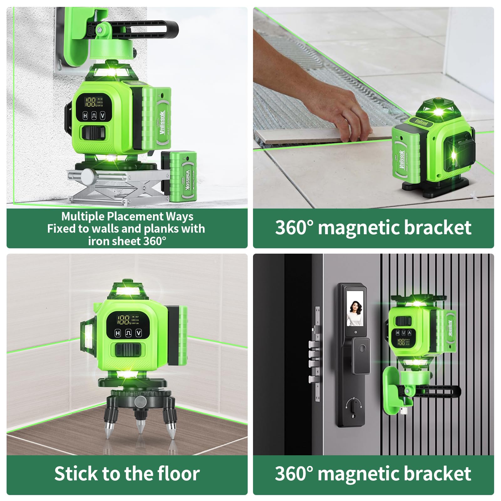 4D 360° Green Self-Leveling Laser Level with 16 Lines & 2 Batteries