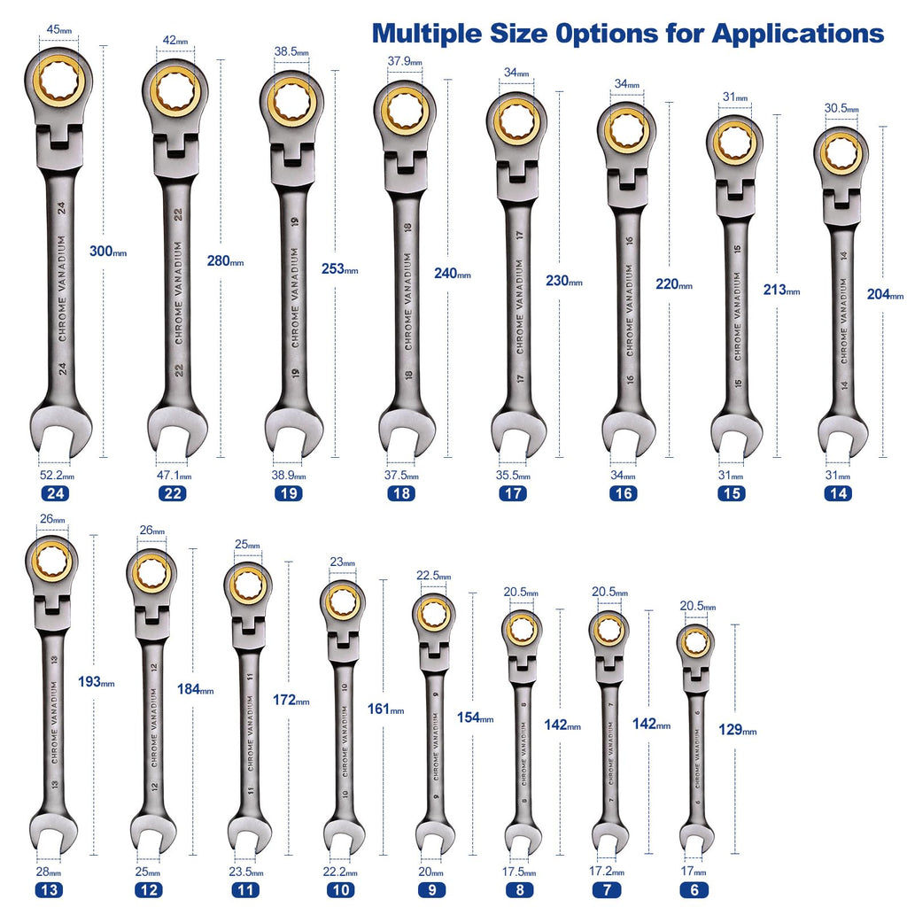 MoJoTools 3/4 inch Flex-Head Ratcheting Combination Wrench Set