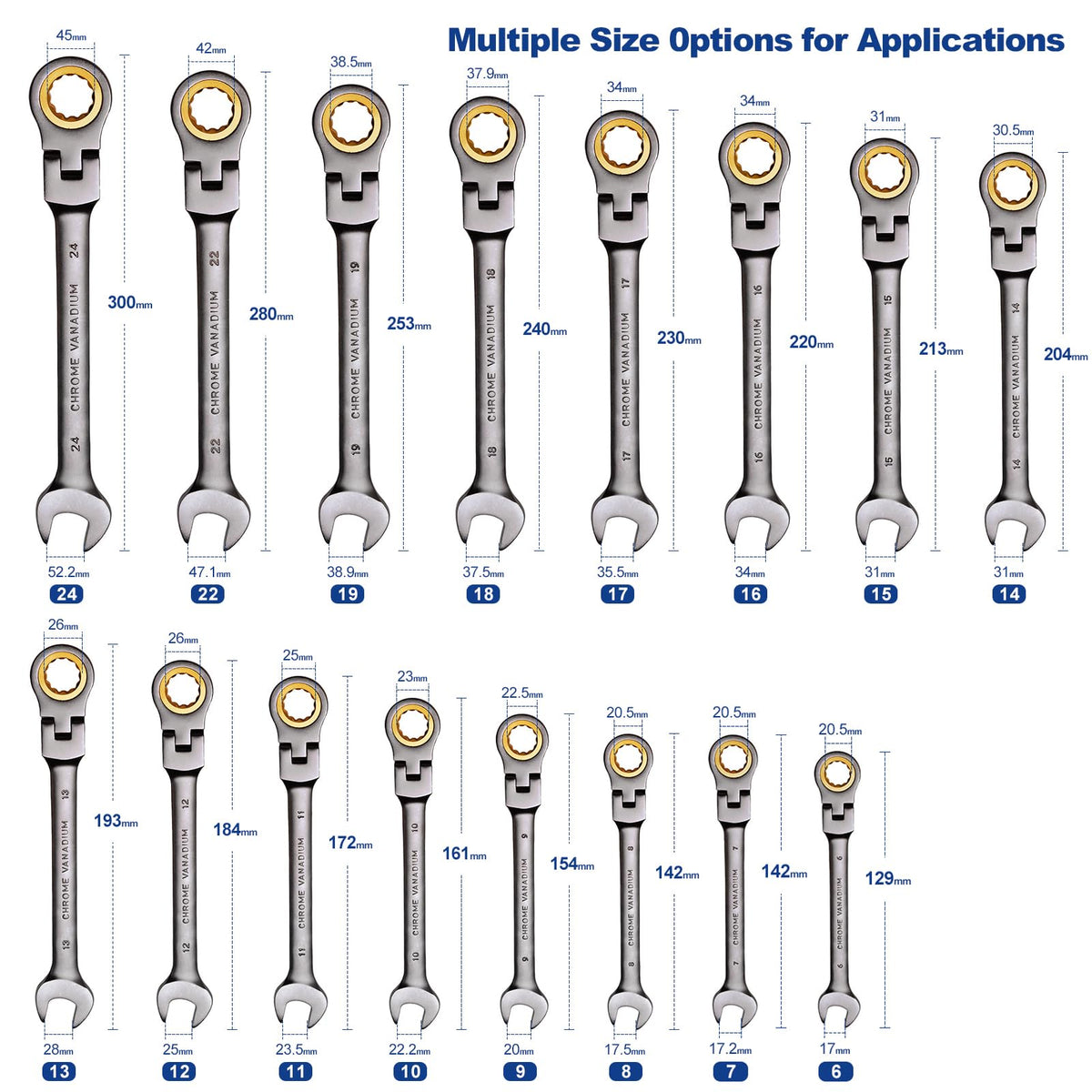 MoJoTools 3/4 inch Flex-Head Ratcheting Combination Wrench Set