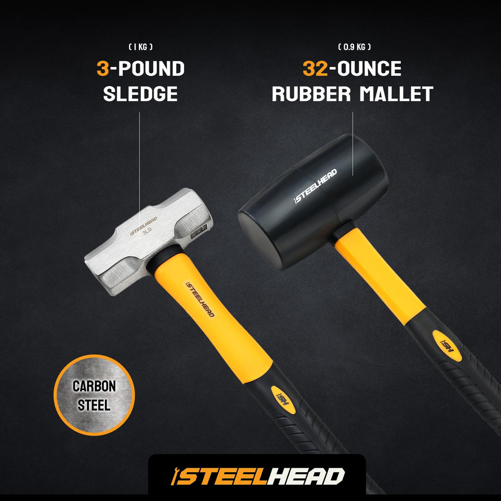 STEELHEAD 5PC Fiberglass Handle Hammer & Mallet Set, Metalworking