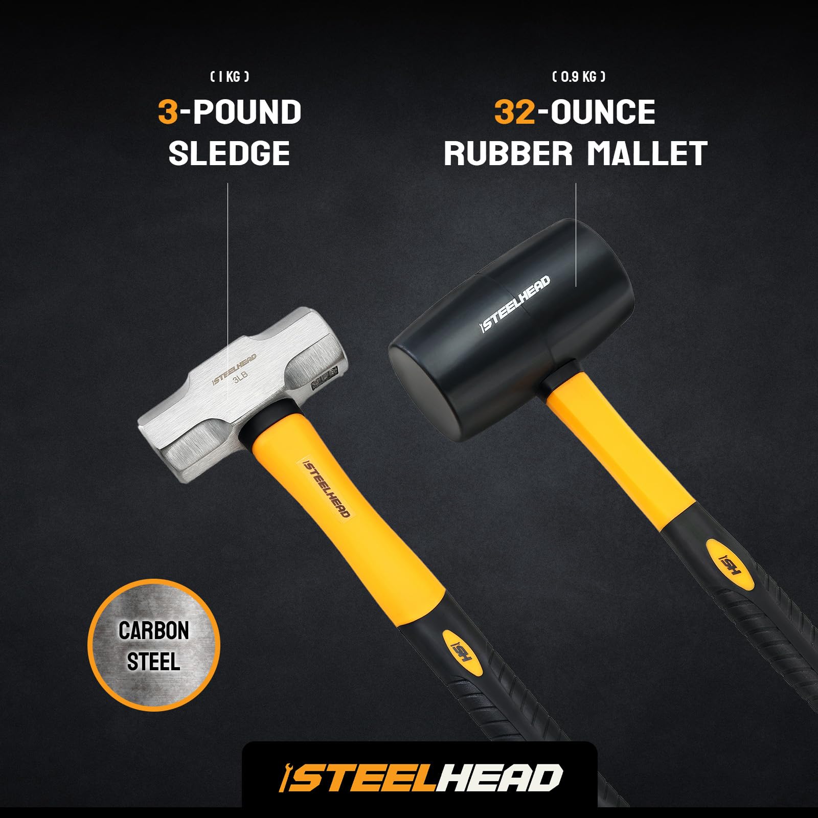 STEELHEAD 5PC Fiberglass Handle Hammer & Mallet Set, Metalworking
