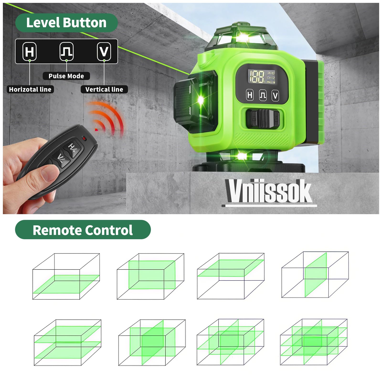 4D 360° Green Self-Leveling Laser Level with 16 Lines & 2 Batteries