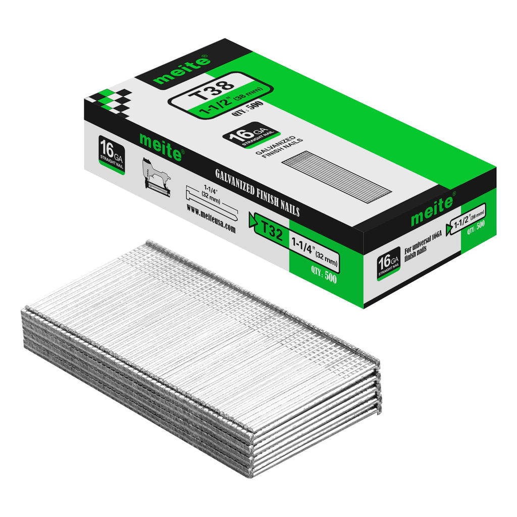 meite 16 Gauge Finish Nails 5 Sizes Galvanized Straight T-Nails 2,500PCS