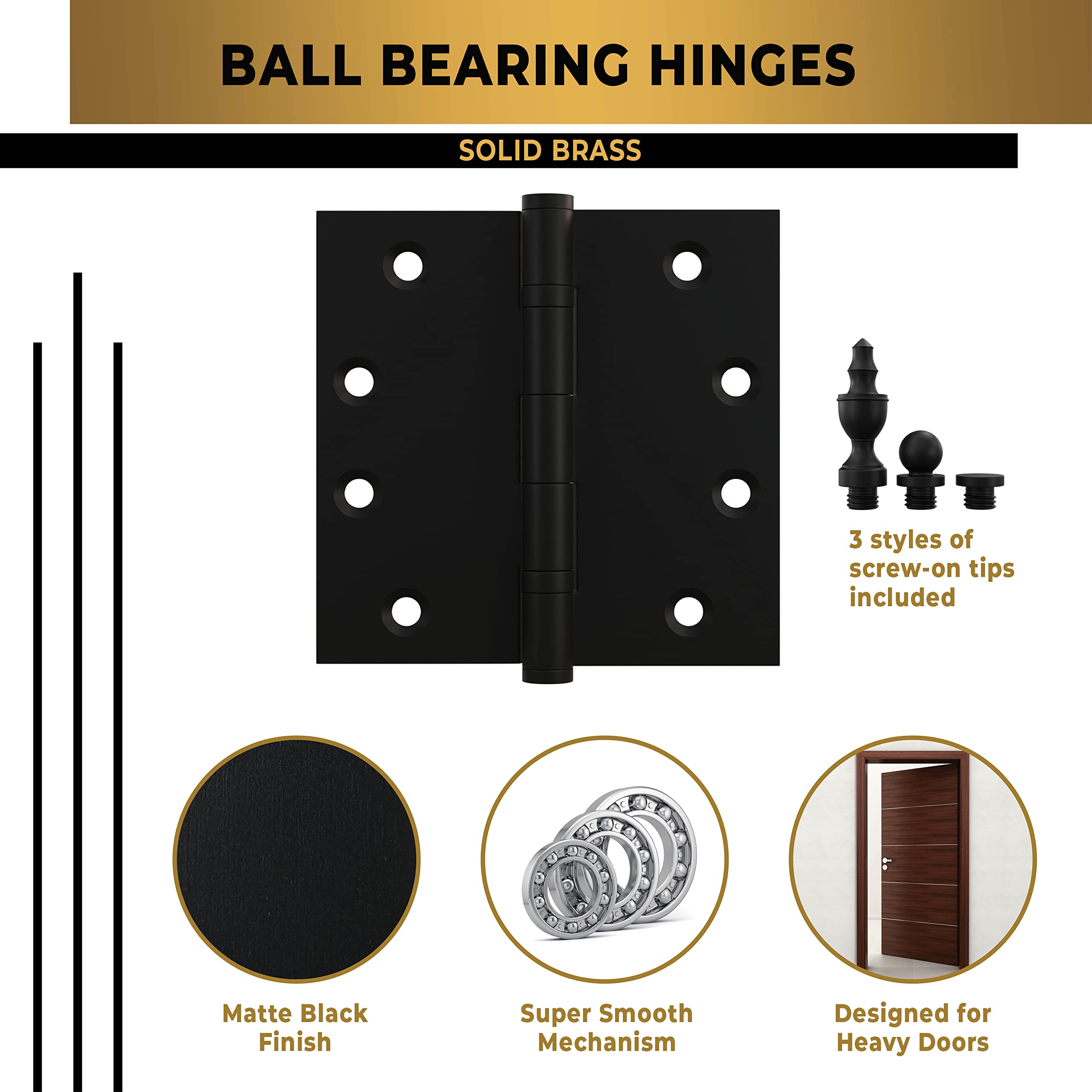 4.5" x 4.5" Heavy-Duty Ball Bearing Door Hinges, 24-Piece Set