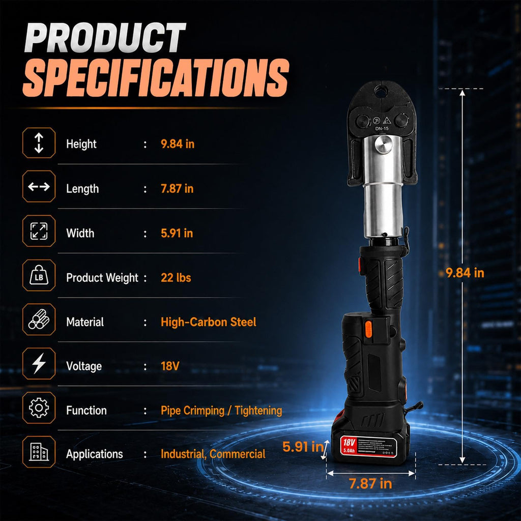 18V Press Tool for Copper Pipe, 32kN Kit with 6 Jaws and 2 Batteries