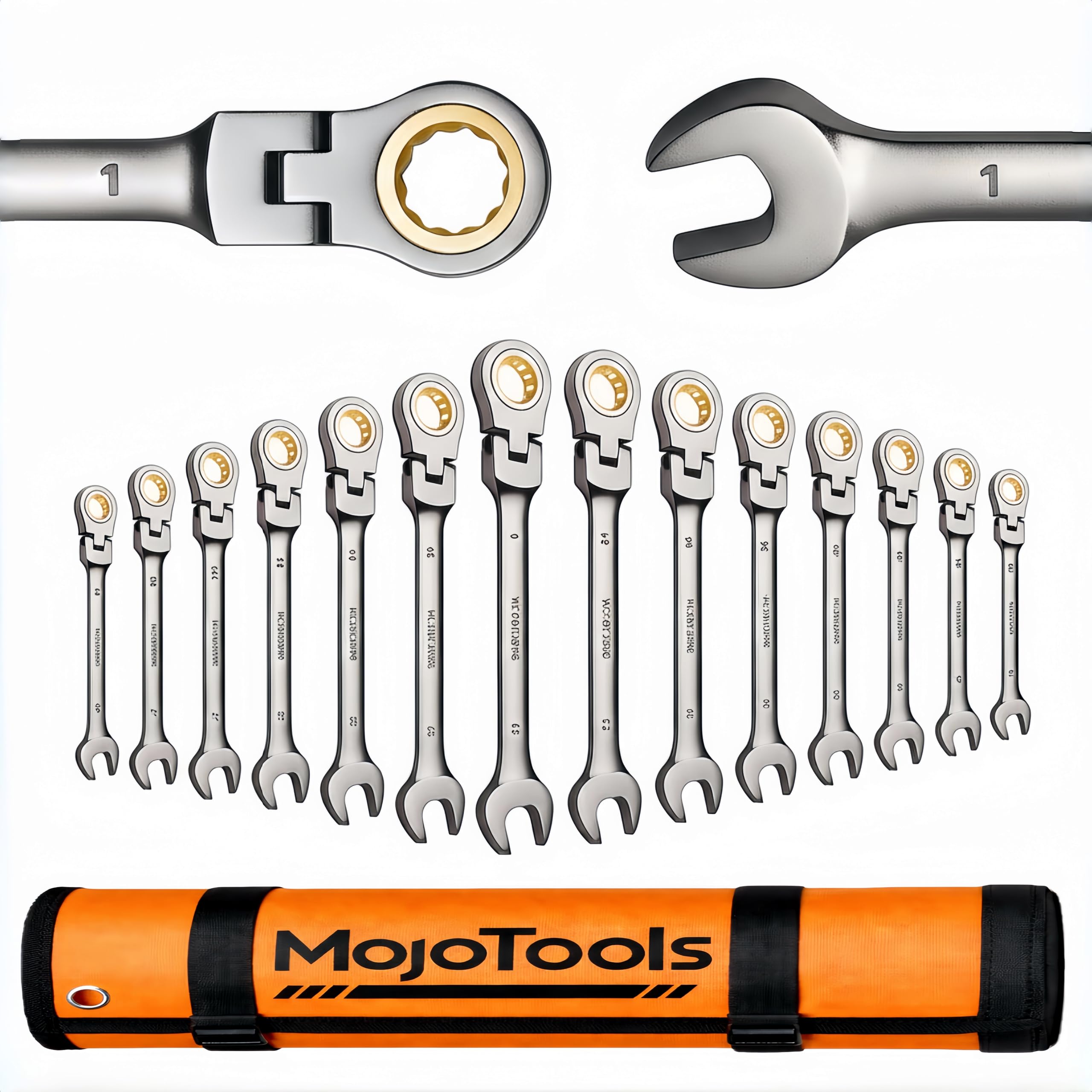 MoJoTools 3/4 inch Flex-Head Ratcheting Combination Wrench Set