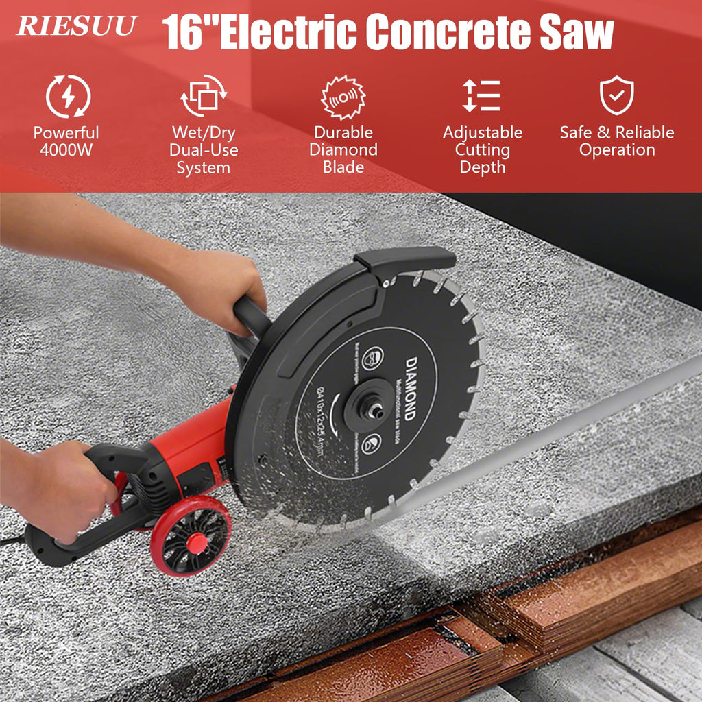 16" 4000W Wet/Dry Electric Concrete Saw with Water Pump & Blade