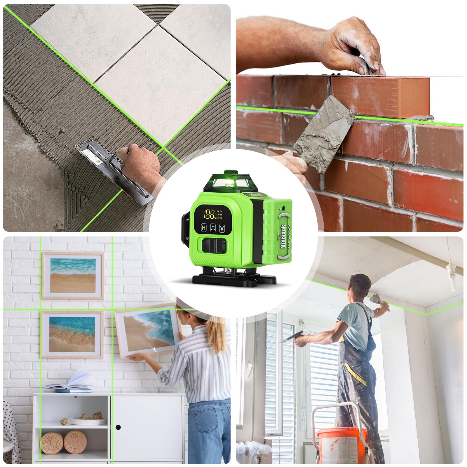 4D 360° Green Self-Leveling Laser Level with 16 Lines & 2 Batteries