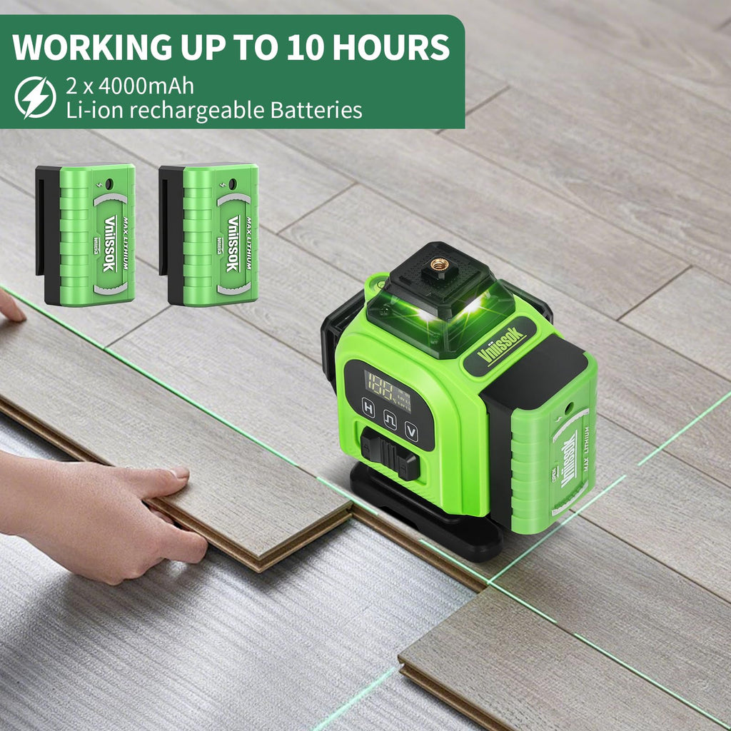 4D 360° Green Self-Leveling Laser Level with 16 Lines & 2 Batteries