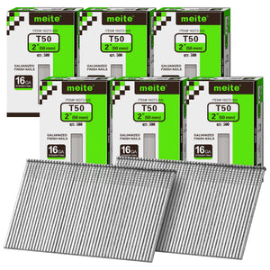 meite 16 Gauge Finish Nails 5 Sizes Galvanized Straight T-Nails 2,500PCS