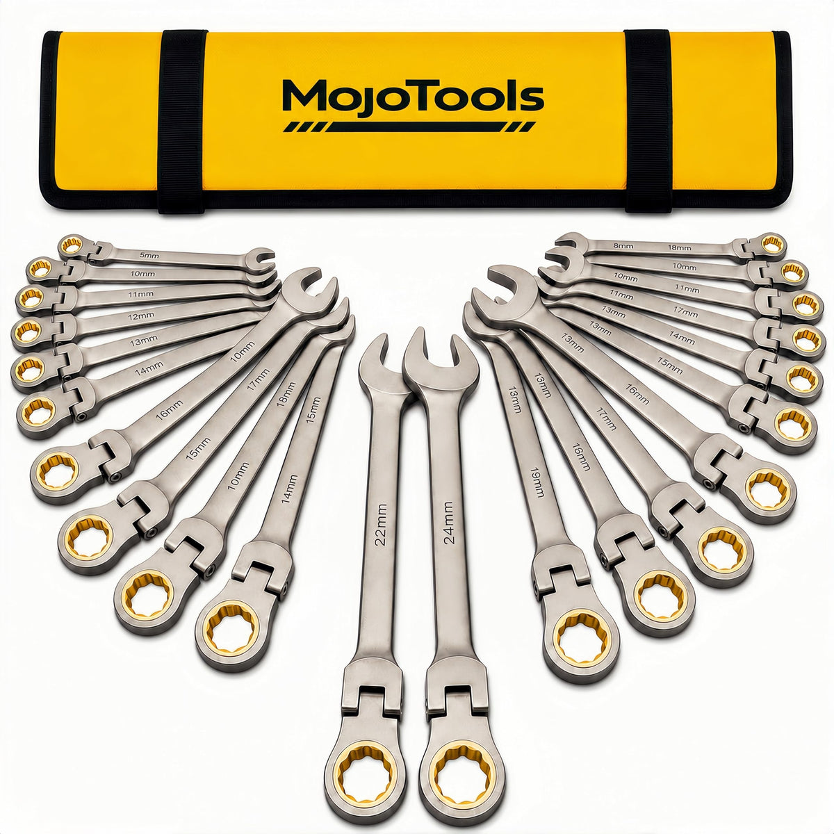 MoJoTools 3/4 inch Flex-Head Ratcheting Combination Wrench Set