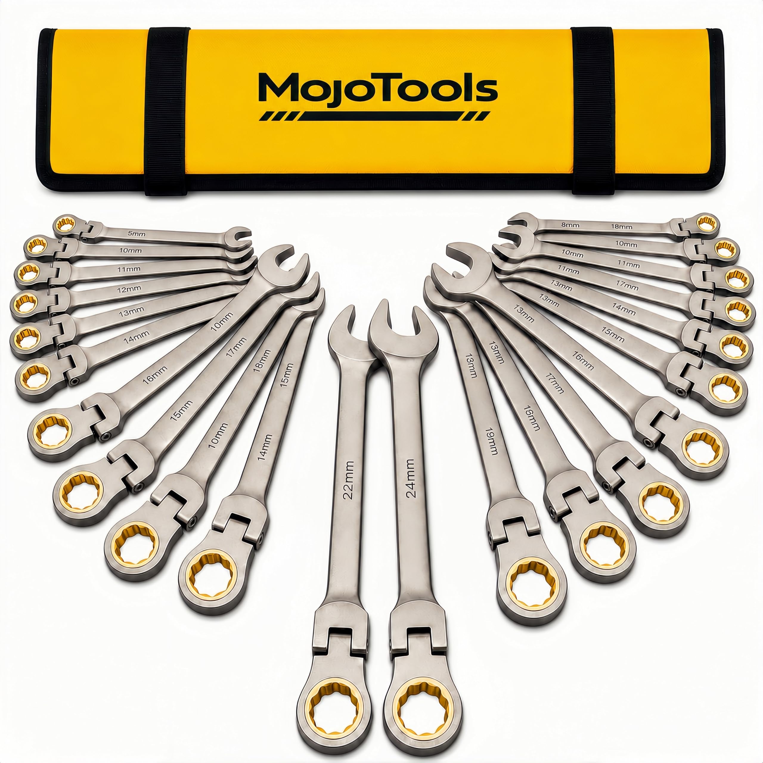 MoJoTools 3/4 inch Flex-Head Ratcheting Combination Wrench Set