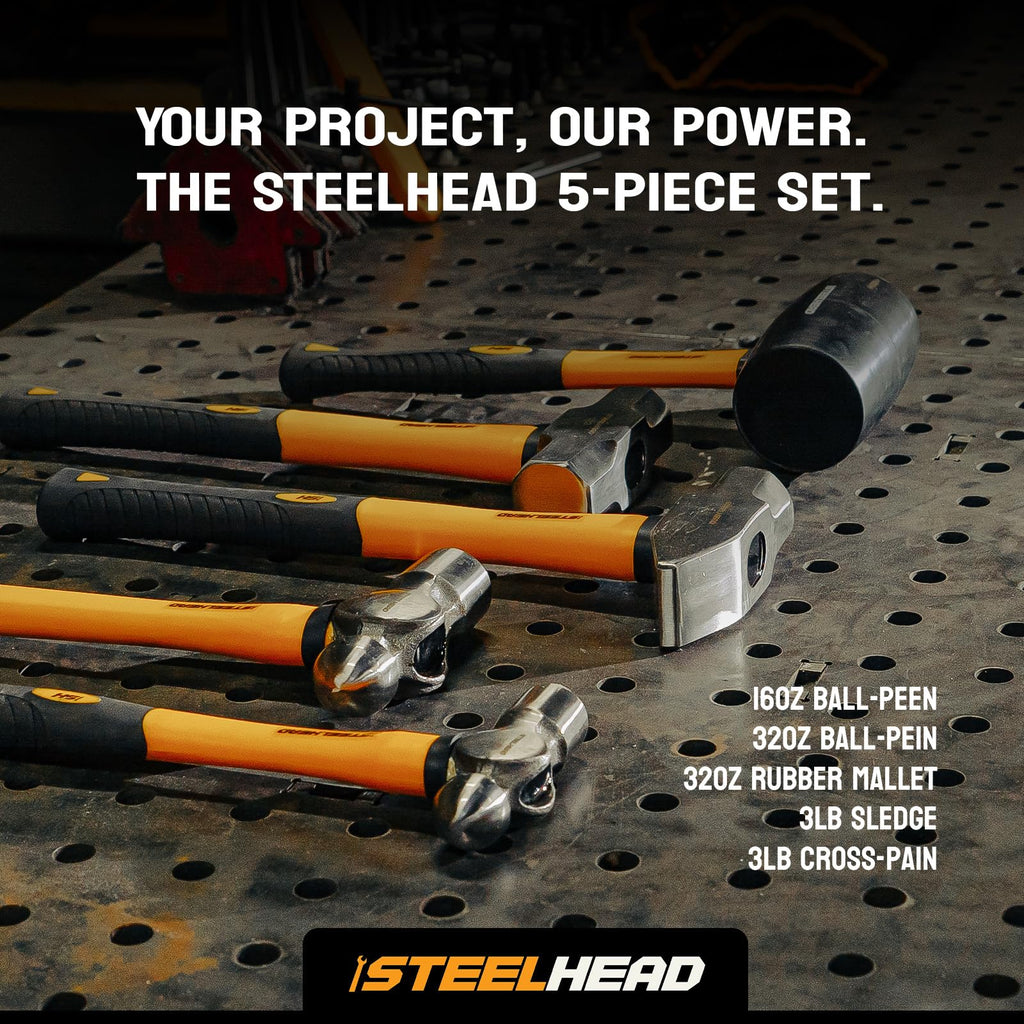 STEELHEAD 5PC Fiberglass Handle Hammer & Mallet Set, Metalworking