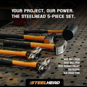 STEELHEAD 5PC Fiberglass Handle Hammer & Mallet Set, Metalworking