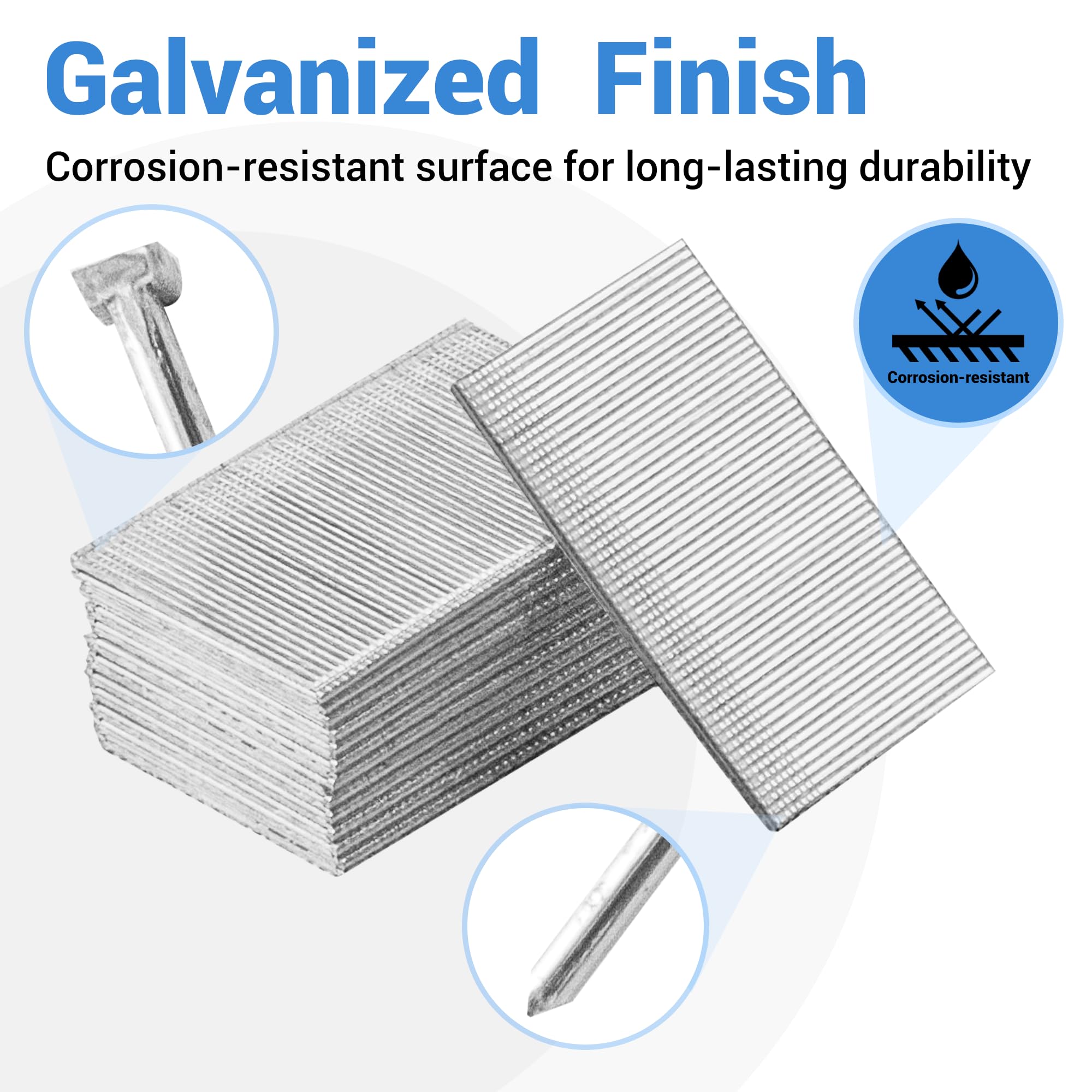 meite 16 Gauge Finish Nails 5 Sizes Galvanized Straight T-Nails 2,500PCS