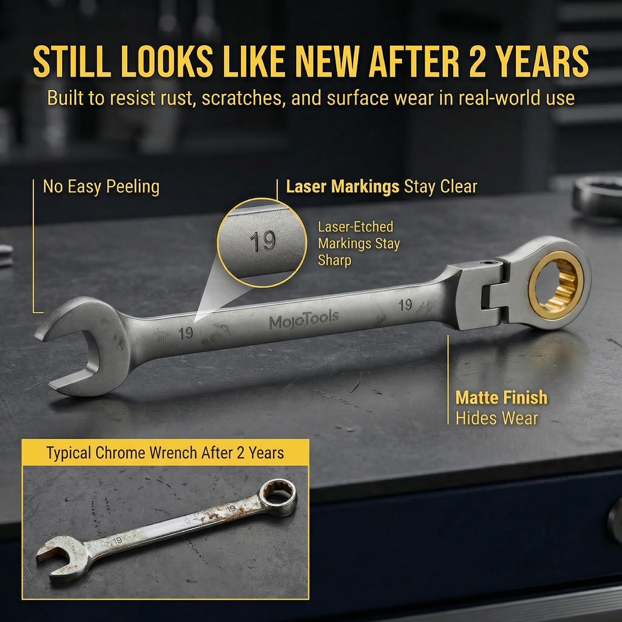 MoJoTools 3/4 inch Flex-Head Ratcheting Combination Wrench Set