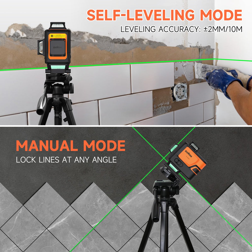 DOVOH 4 Plane Laser Level 360 with Receiver, Grade Rod, Tripod, Class II
