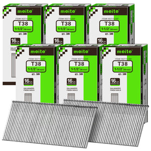 meite 16 Gauge Finish Nails 5 Sizes Galvanized Straight T-Nails 2,500PCS