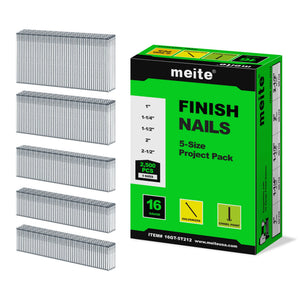 meite 16 Gauge Finish Nails 5 Sizes Galvanized Straight T-Nails 2,500PCS