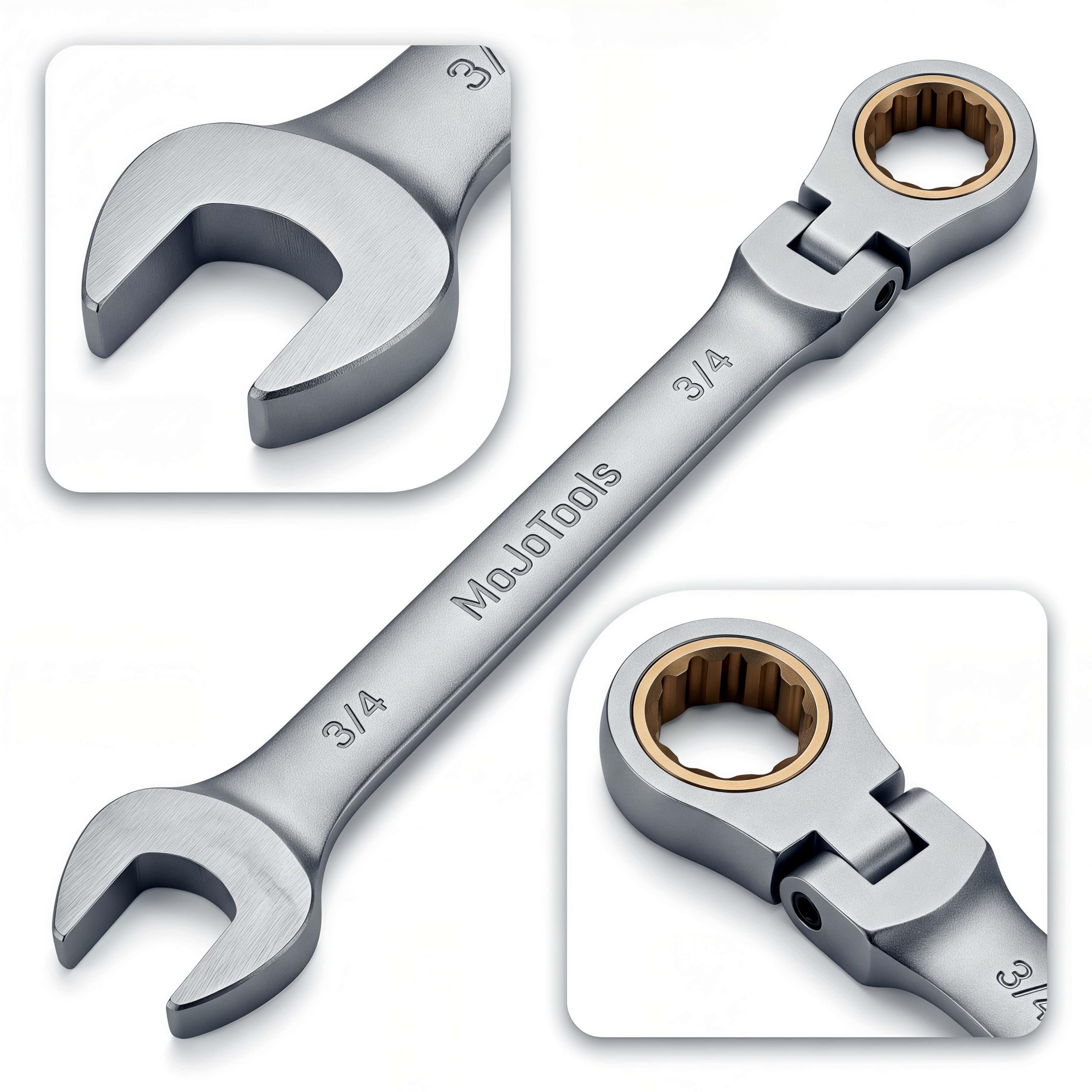 MoJoTools 3/4 inch Flex-Head Ratcheting Combination Wrench Set